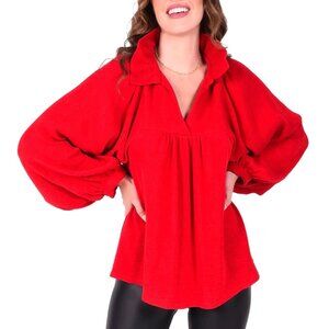 Emily McCarthy Stella Bohemian Red Blouse with Ruffled Collar